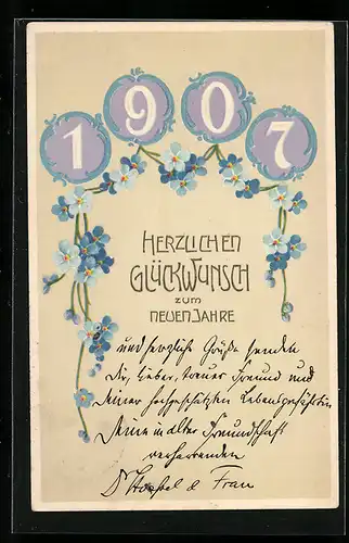 AK Jahreszahl 1907 und Vergissmeinnicht