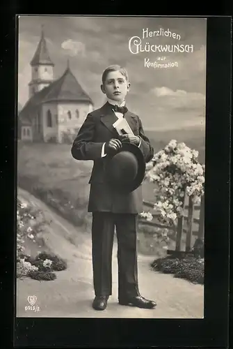 AK Junge mit Hut zur Konfirmation