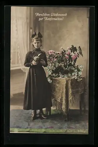 AK Junge Dame mit Gebetsbuch zur Konfirmation