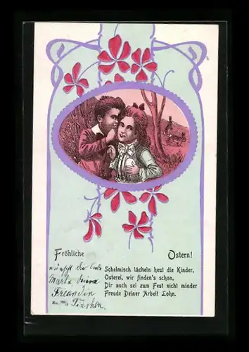 AK Kinder tuscheln zu Ostern, Kleeblatt