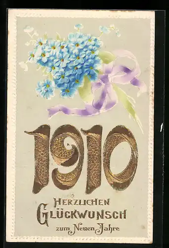 AK Jahreszahl 1910 mit Veilchenstrauss