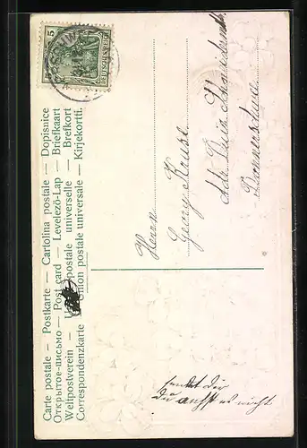 AK Hufeisen und Kleeblätter mit Marienkäfer