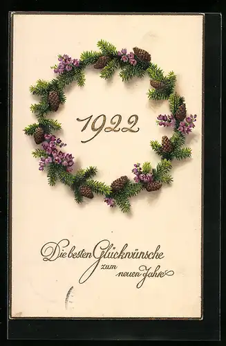 AK Jahreszahl 1922 mit Tannenzweigkranz