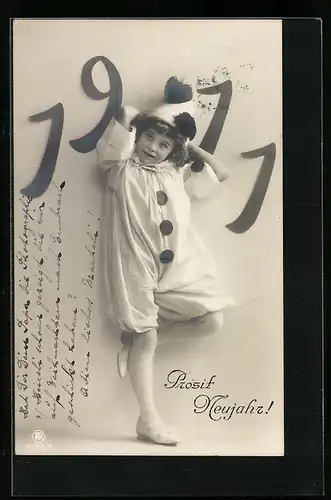 AK Jahreszahl 1911, Ansicht mit einem kleinen Harlekin, Neujahrsgrüsse