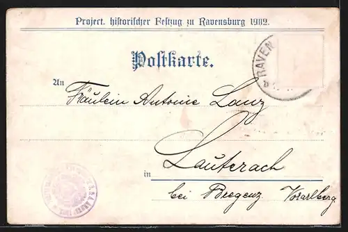 AK Ravensburg, Project. histor. Festzug 1902, No. 10, Conradin von Hohenstaufen zieht nach Italien 1267