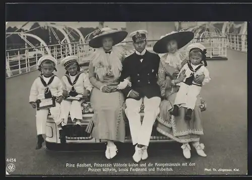 AK Prinz Adalbert, Prinzessin Viktoria Luise & die Kronprinzessin mit den Prinzen Wilhelm, Louis Ferdiand und Hubertus