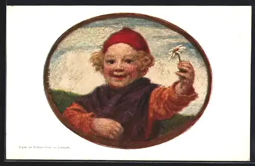 Künstler-AK Ludwig von Zumbusch: Kind mit roter Mütze und Margerite