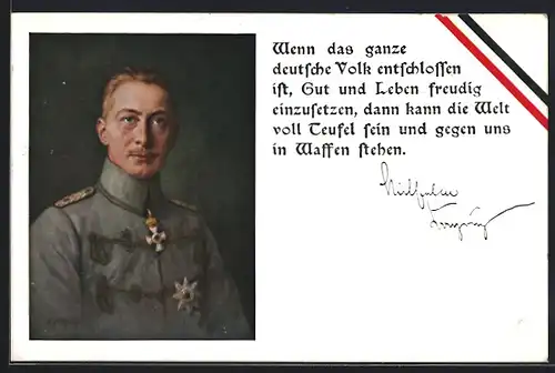 AK Kronprinz Wilhelm von Preussen in Uniform, Wenn das ganze deutsche Volk...