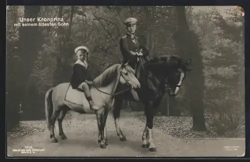 AK Kronprinz Wilhelm von Preussen mit seinem ältesten Sohne beim Ausritt