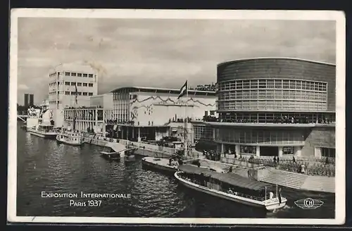 AK Paris, Exposition internationale 1937, Vue d`Ensemble des Pavillons de la Belgique, de la Suisse et de l`Italie
