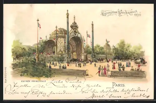 Lithographie Paris, Exposition universelle de 1900, Entrée principale, Haupteingang