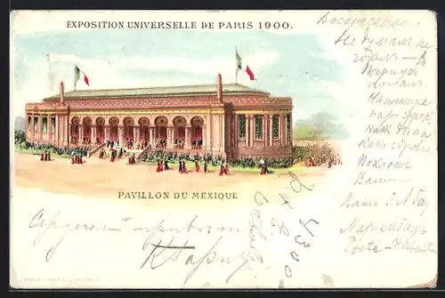 Lithographie Paris, Exposition Universelle de 1900-Pavillon du Mexique