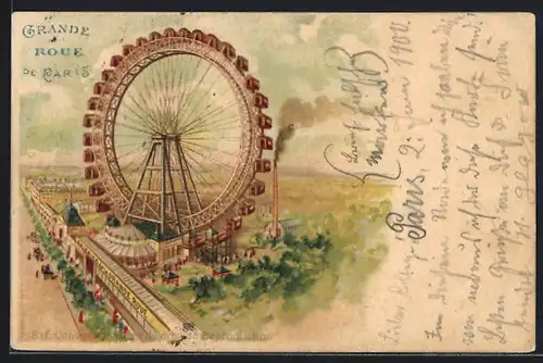 Lithographie Paris, Grande Roue de Paris, Blick zum Riesenrad
