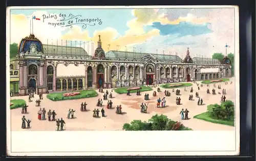 Lithographie Paris, Exposition universelle de 1900, Palais des moyens de Transports