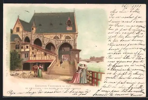 Lithographie Paris, Exposition universelle de 1900, Les Degrés de la Sainte Chapelle