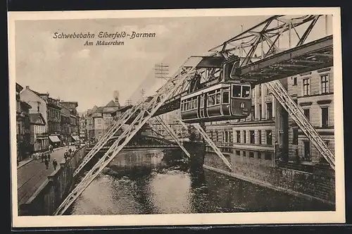 AK Elberfeld-Barmen, Schwebebahn am Mäuerchen