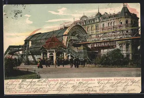 AK Elberfeld, Haltestelle Döppersberg mit Schwebebahn