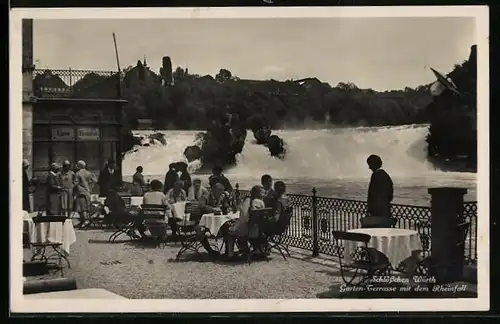 AK Schaffhausen, Schlösschen Wörth, Gartenterrasse mit Rheinfall