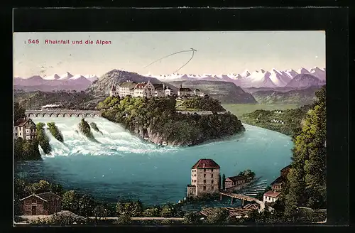 AK Neuhausen, Rheinfall und die Alpen