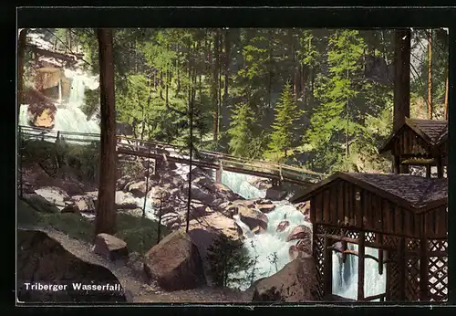 AK Triberg, Wasserfall mit Holzhütten