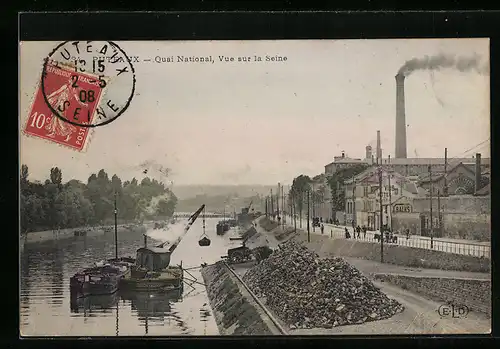 AK Puteaux, Quai National, Vue sur la Seine