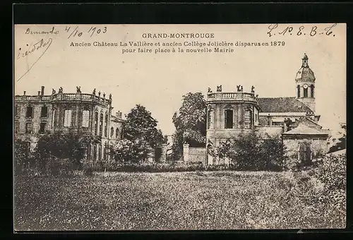AK Grand-Montrouge, Ancien Chateau La Vallière et ancien Collège Joliclère disparus en 1879 pou faire place à la nouvell