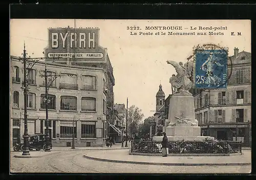 AK Montrouge, Le Rond-point, La Poste et le Monument aux Morts