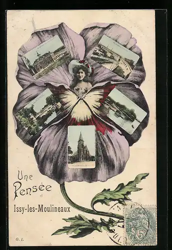 AK Issy-les-Moulineaux, Une Pensée, Ortsansichten in einer Blume
