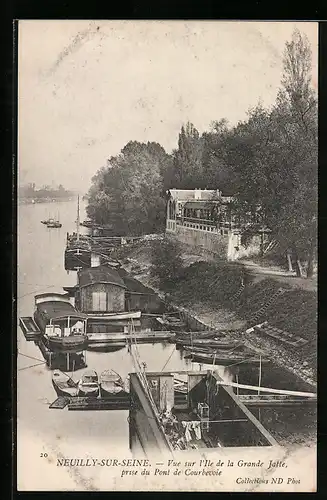 AK Neuilly-sur-Seine, Vue sur l`Ile de la Grande Jatte prise du Pont de Courbevoie