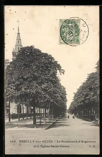 AK Neuilly-sur-Seine, le Boulevard d`Argenson et l`Église Sainte-Pierre