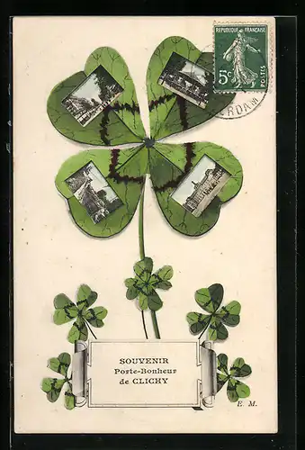 Passepartout-AK Clichy, Ortsansichten in einem Kleeblatt