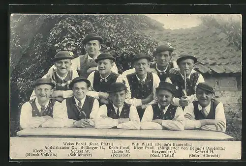 AK Vertreter der Trachtenkapellen Dengg`s Bauerntheater, Münch. Volkstheater, Schlierseer, Gebr. Albrecht u. a.