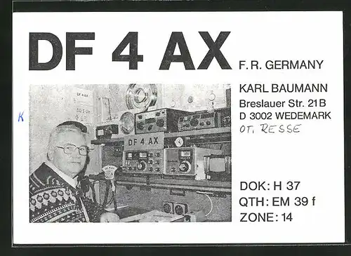 AK Wedemark, Karl Baumann, Breslauer Strasse 21 B, Mann vor einem Radio