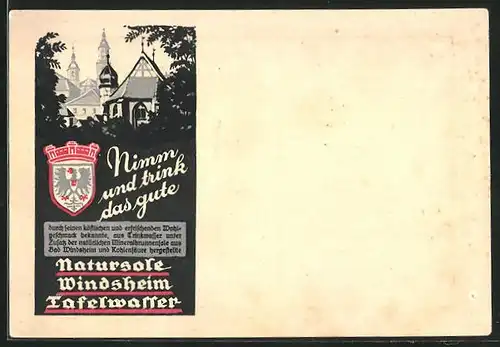 Künstler-AK Rothenburg ob der Tauber, Das Fränkische Heilbad Windsheim, Ortspartie, Reklame für Tafelwasser