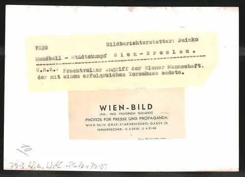 Fotografie Ansicht Wien, WAC-Platz, Handball Städtekampf Wien vs Breslau 1939