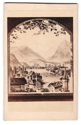 Fotografie Fotograf unbekannt, Ansicht Thun, Panorama mit Gebirge