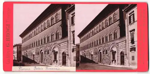 Stereo-Fotografie G. Brogi, Firenze, Ansicht Florenz, Palais Riccardi