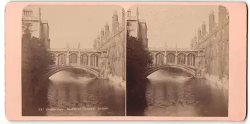 Stereo-Fotografie Fotograf unbekannt, Ansicht Cambridge, St. Johns College, bridge