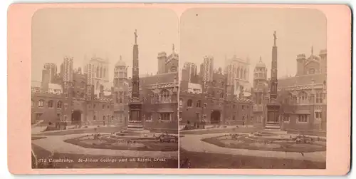 Stereo-Fotografie Fotograf unbekannt, Ansicht Cambridge, St. Johns College & All Saints Cross