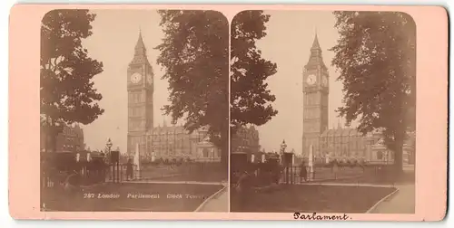 Stereo-Fotografie Fotograf unbekannt, Ansicht London, Parliament, Big Ben Clocktower