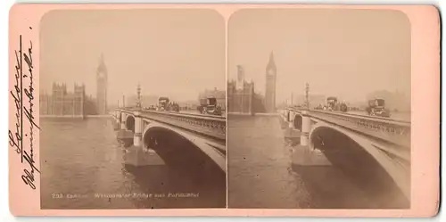Stereo-Fotografie Fotograf unbekannt, Ansicht London, Westminster Bridge & Parliament