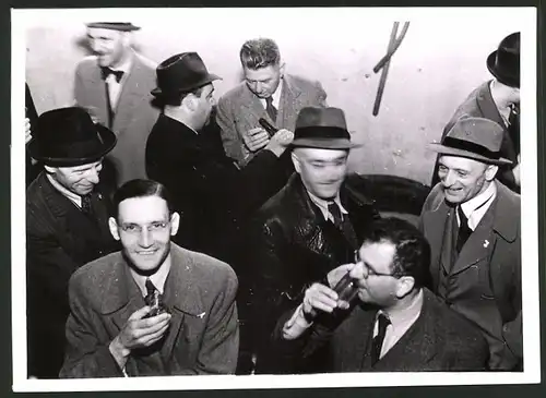 Fotografie Ansicht Mistelbach, Mitglieder der Winzergenossenschaft bei einer Weinverkostung im Weinkeller