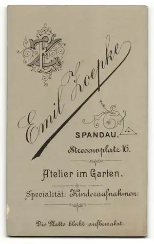 Fotografie Emil Zoepke, Berlin-Spandau, Mann in Anzug mit Mittelscheitel und Schnauzbart