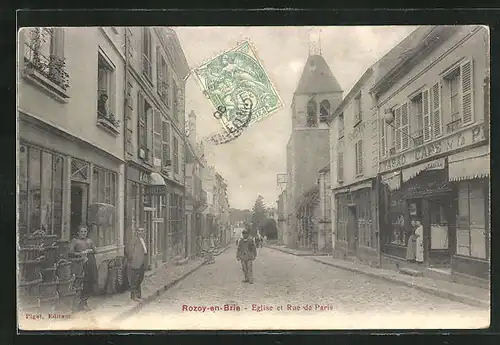 AK Rozoy-en-Brie, Église et Rue de Paris