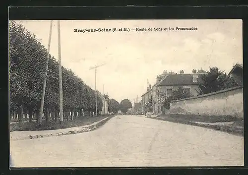 AK Bray-sur-Seine, Route de Sens et les Promenades