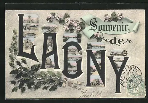AK Lagny, Brücke, Kirche, Uferpartie