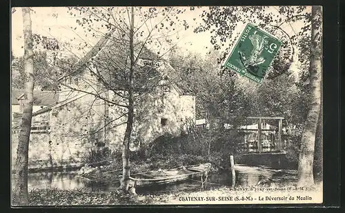 AK Chatenay-sur-Seine, Le Déversoir du Moulin