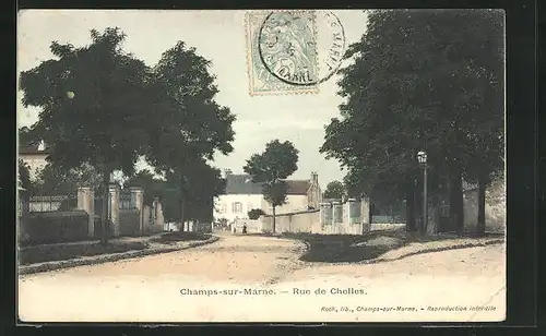 AK Champs-sur-Marne, Rue de Chelles, Strassenpartie