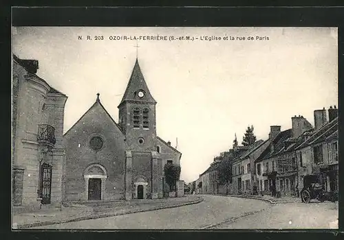 AK Ozoir-la-Ferrière, L`Eglise et la rue de Paris