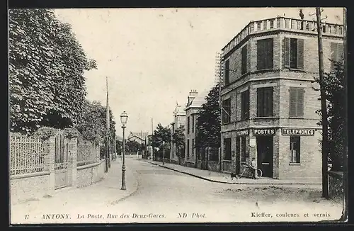 AK Antony, La Poste, Rue des Deux-Gares